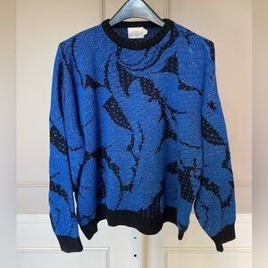 Vintage 90s Distinctly Different acrylic blue black sparkle sweater abstract 20W